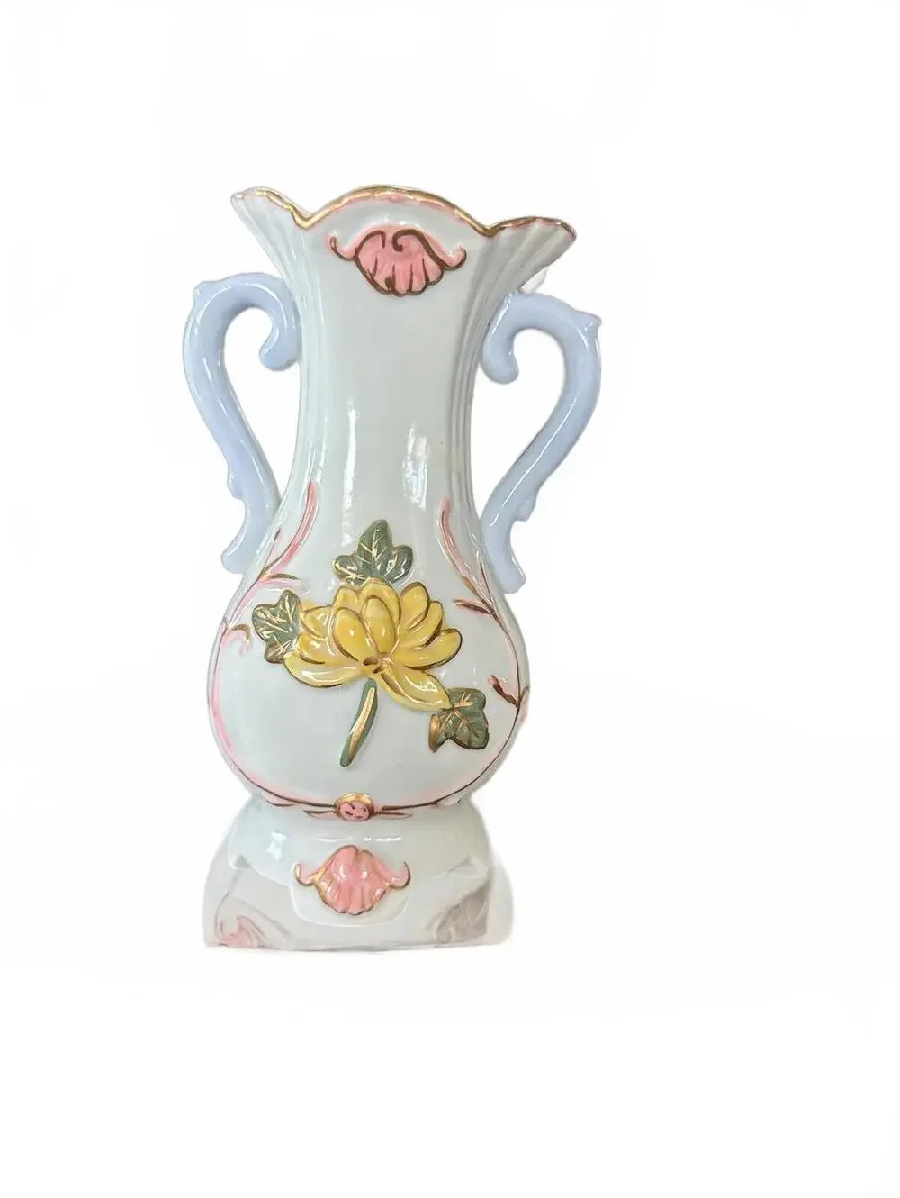 Vintage Miniature Porcelain Vase with Floral Design and Gold Trim